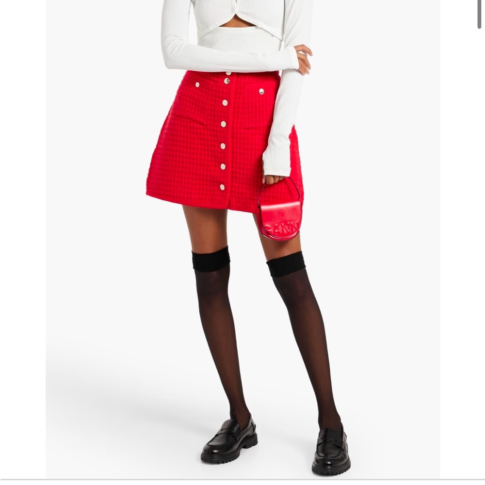 Sandro Red Bouclé Knit Mini Skirt Size 36